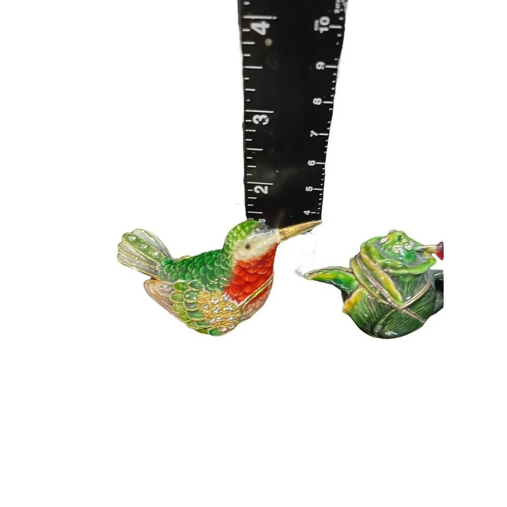 Enamel Trinket Boxes Hummingbird Teapot‎ Bejeweled Mini Boxes Set Of 2